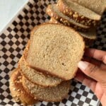 Honey wheat sandwich bread loaf sliced.