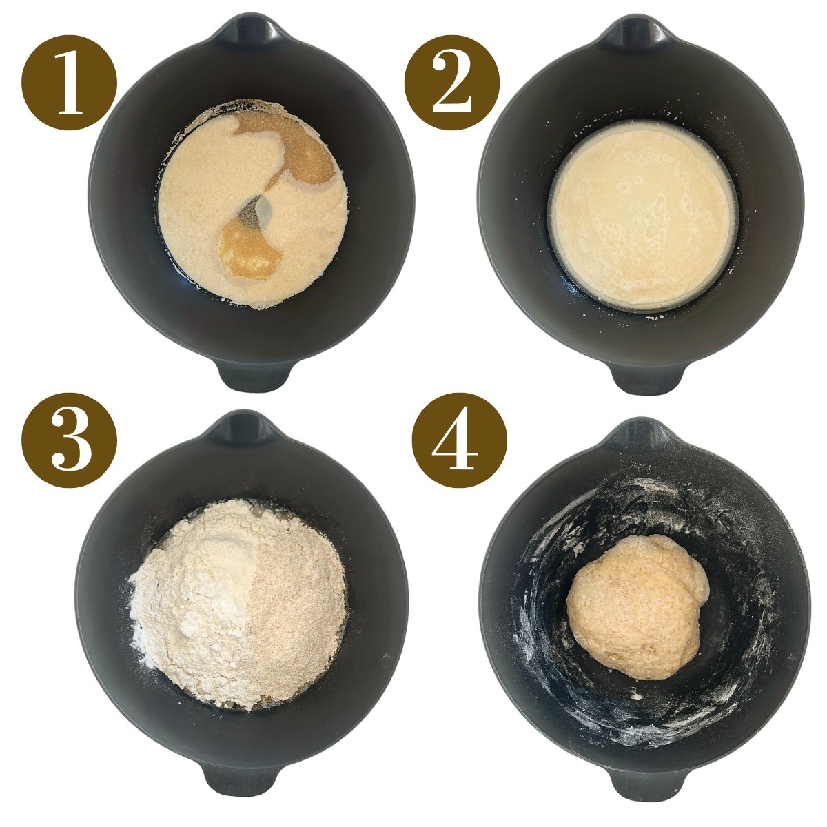 Steps to make honey wheat sandwich bread.