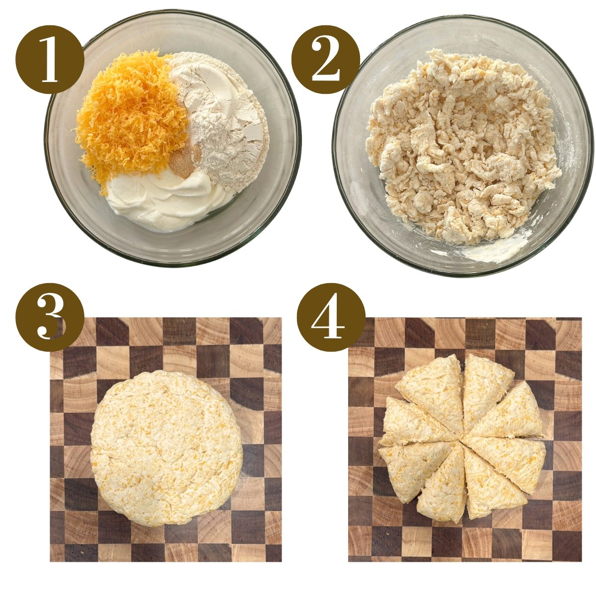 Steps to make cheddar bagels.