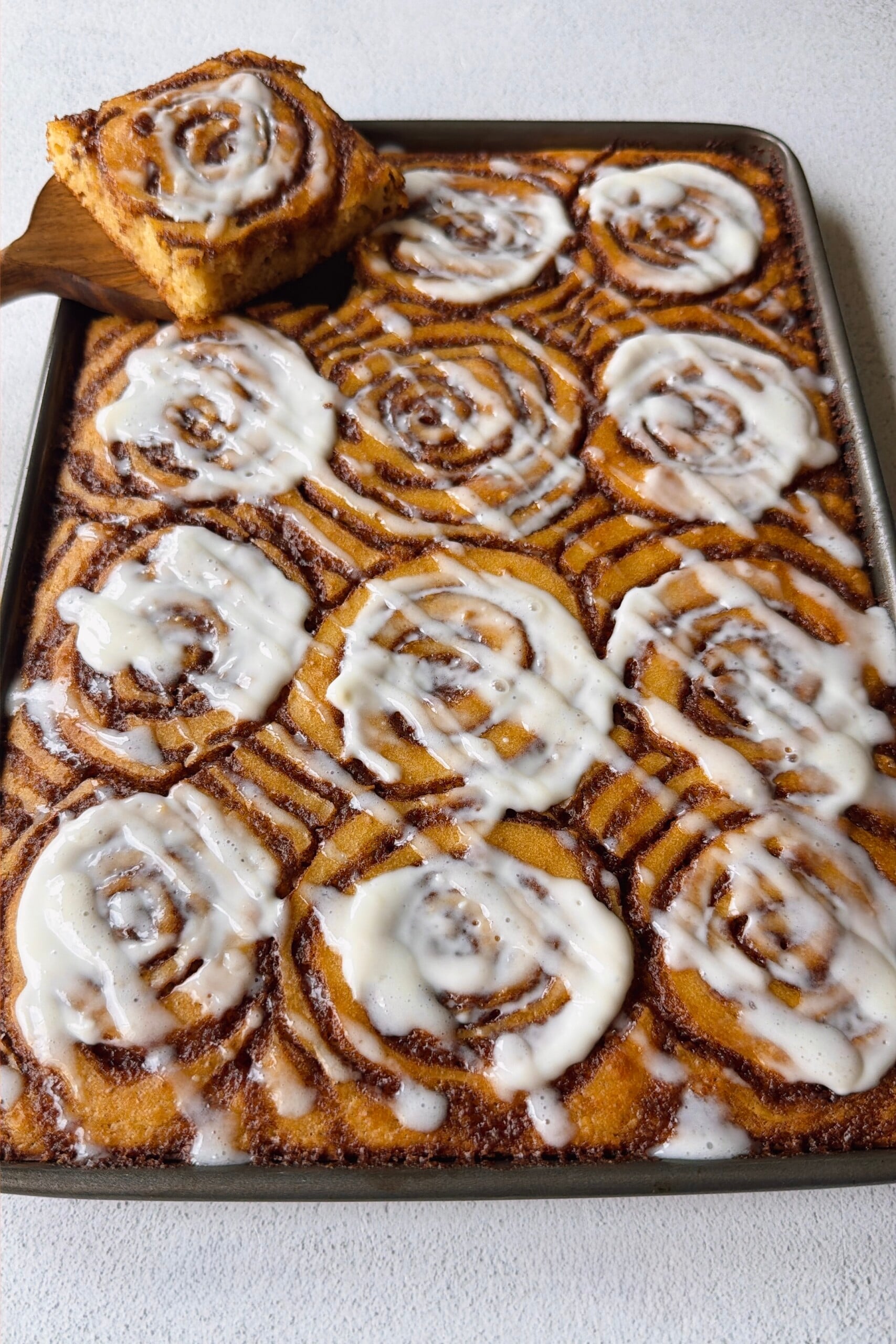 Cinnamon roll sheet pan pancakes.