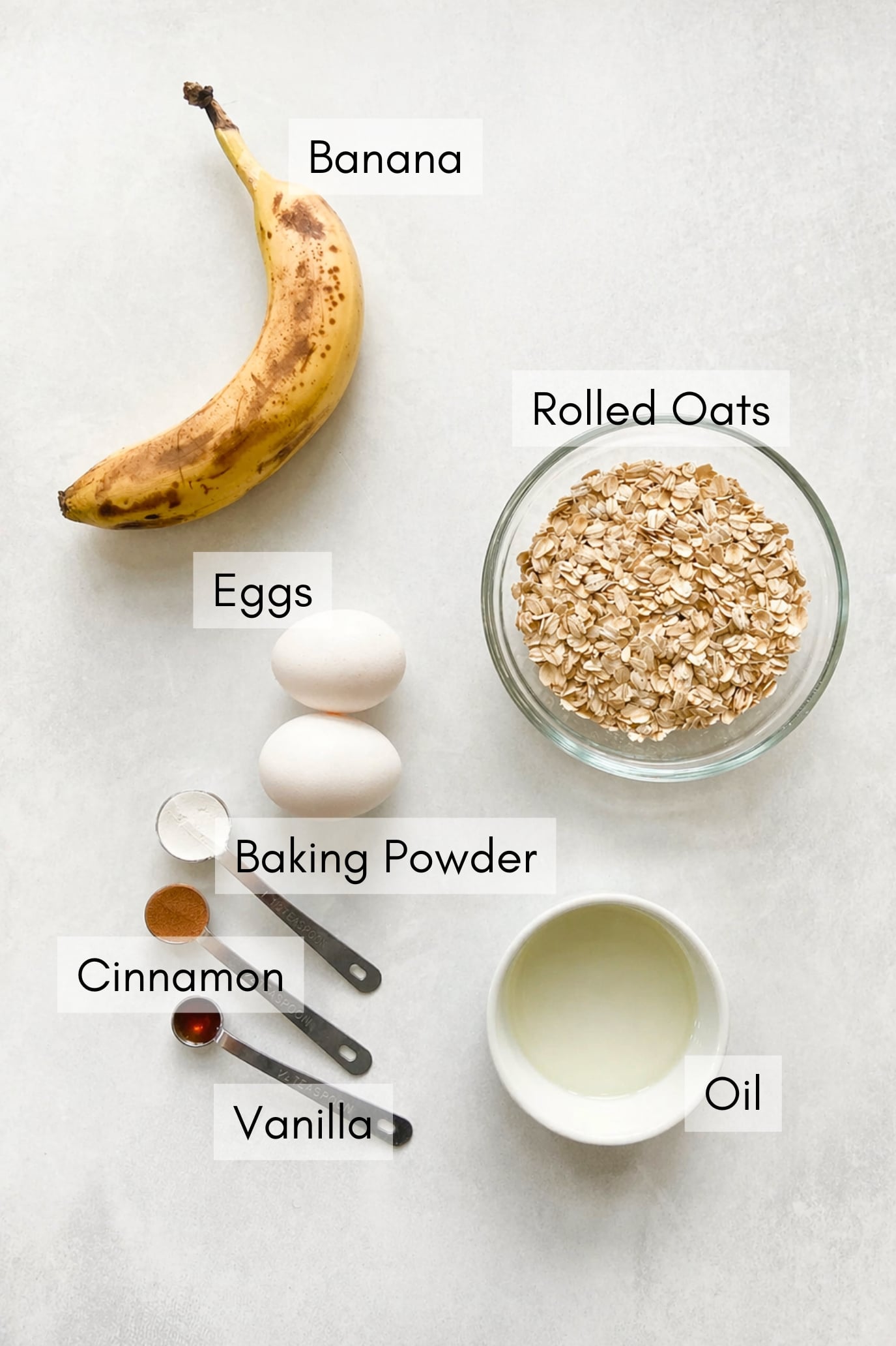 Ingredients to make banana oat waffles.