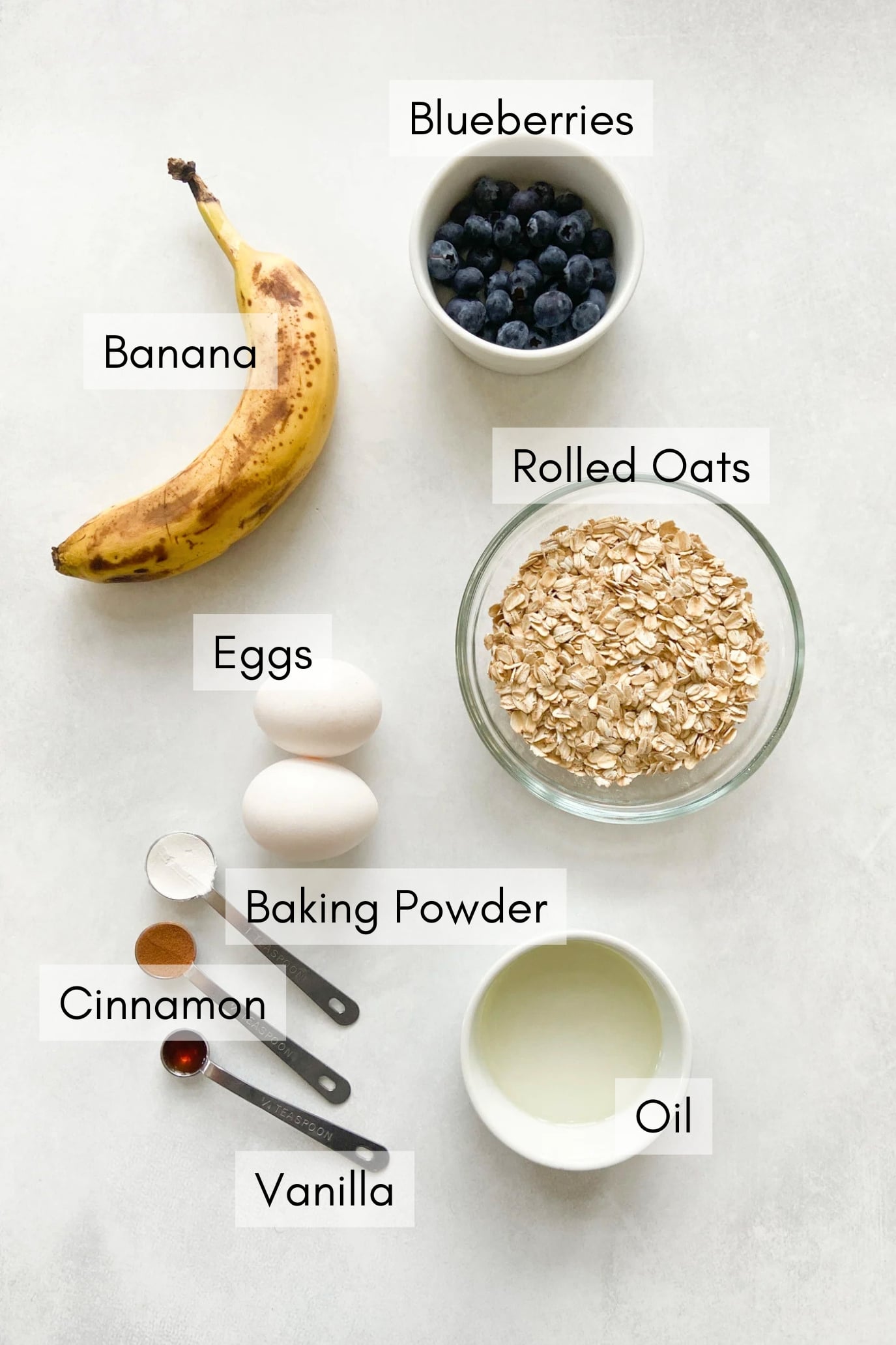 Ingredients to make blueberry banana waffles.