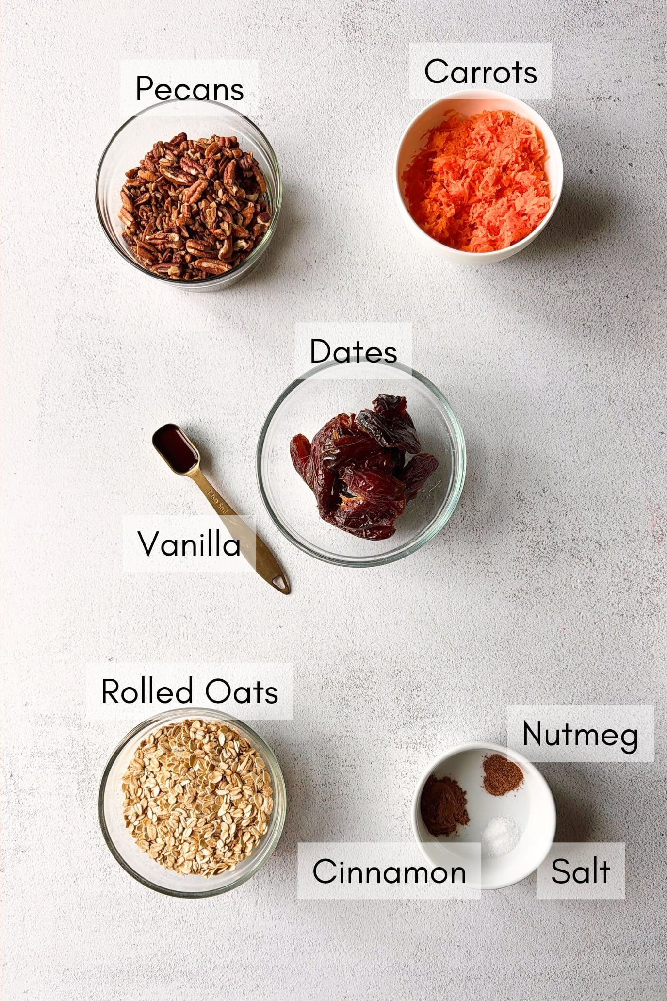 Ingredients to make no-bake carrot cake bites.