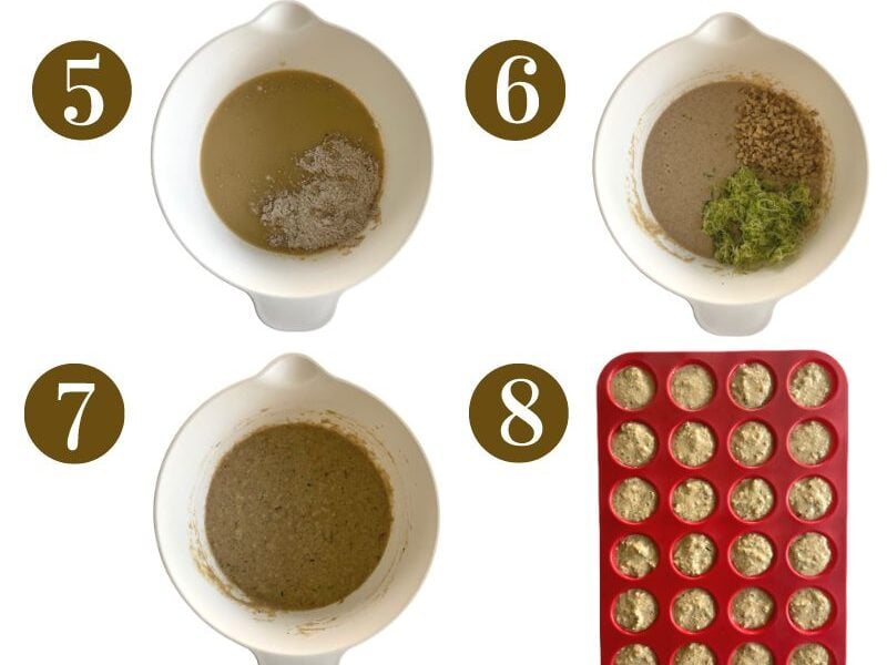 Steps to make gluten free zucchini muffins.