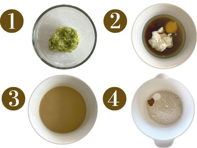 Steps to make gluten free zucchini muffins.