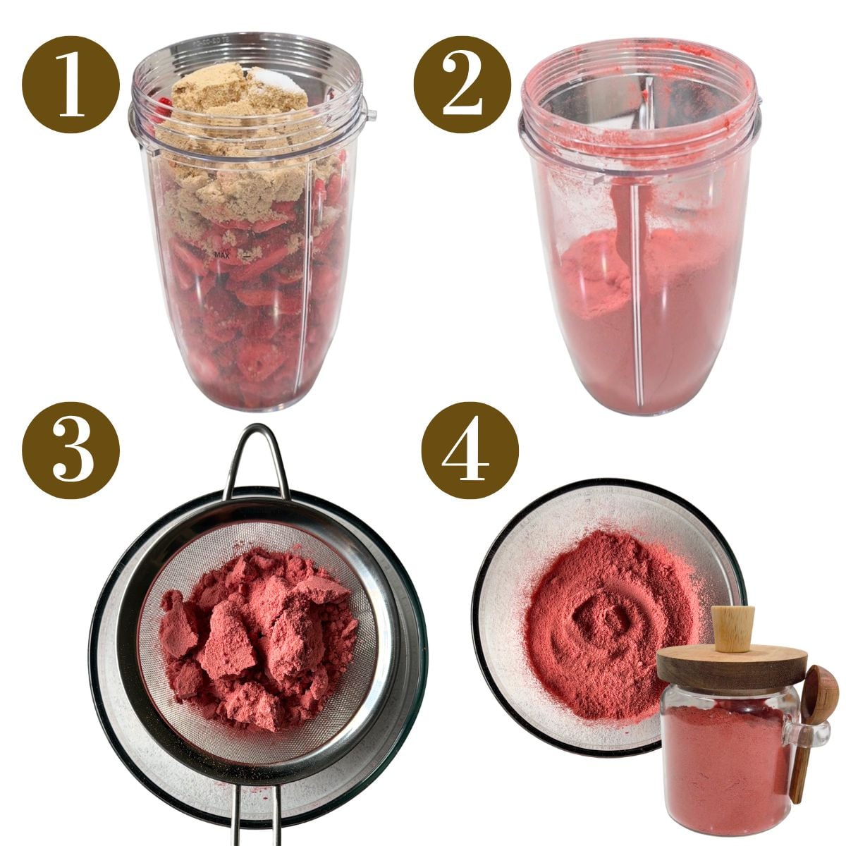 Steps to make strawberry milk powder.