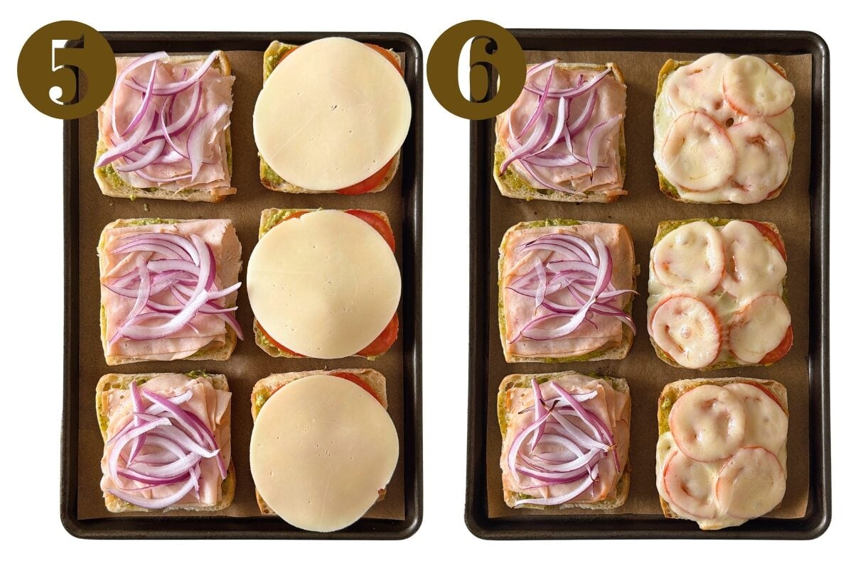 Steps to make turkey pesto sandwich.