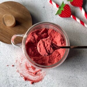 Strawberry milk powder in an airtight container.