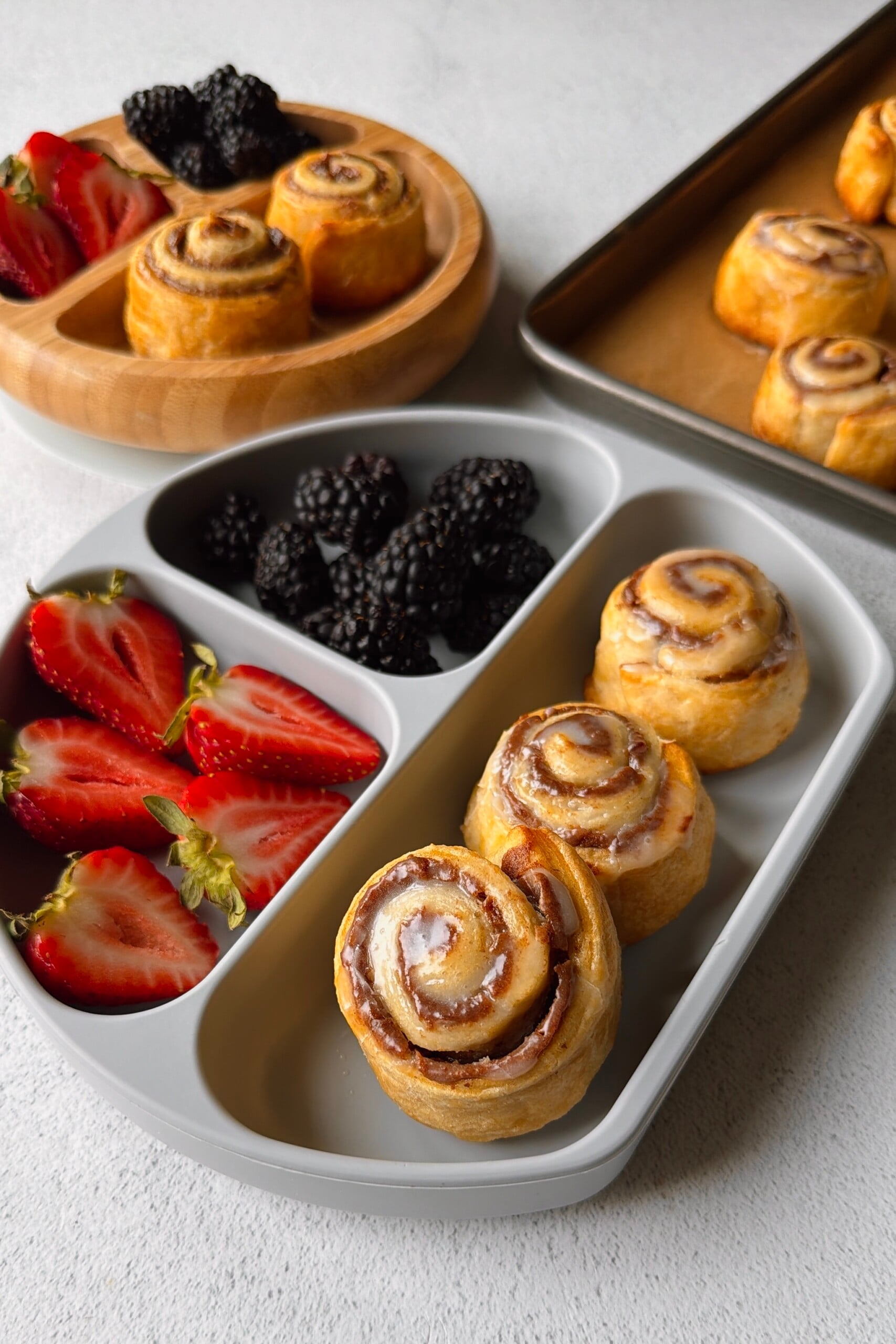 Cinnamon pinwheels served with berries.