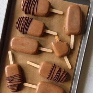 Homemade fudgesicle pops.