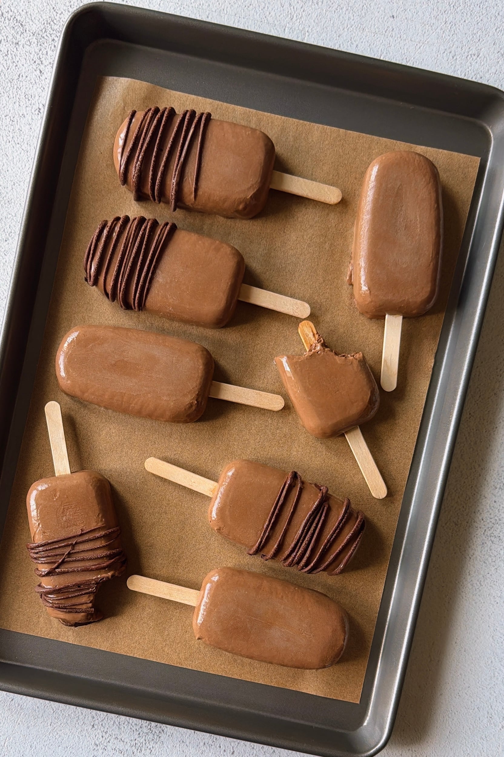 Homemade fudgesicle pops.