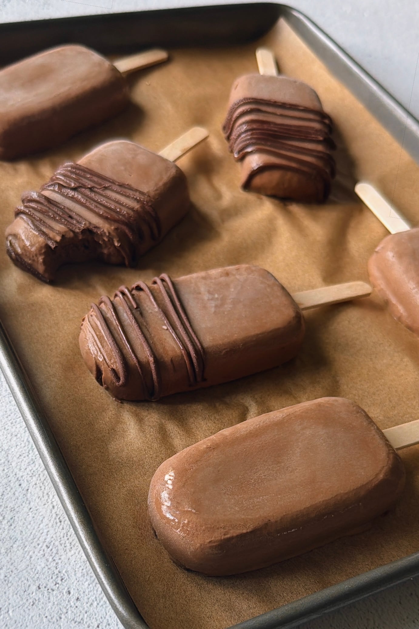 Homemade fudgesicle pops.