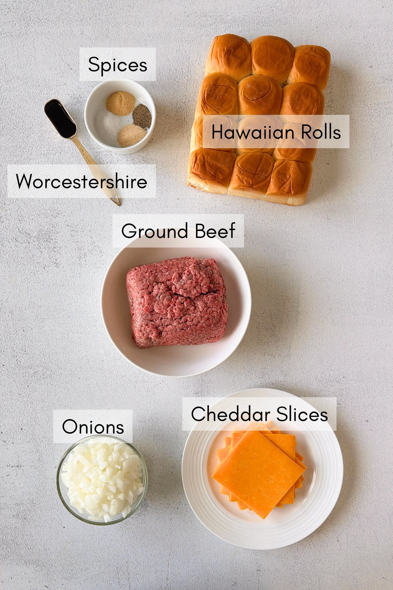 Ingredients to make cheeseburger sliders.