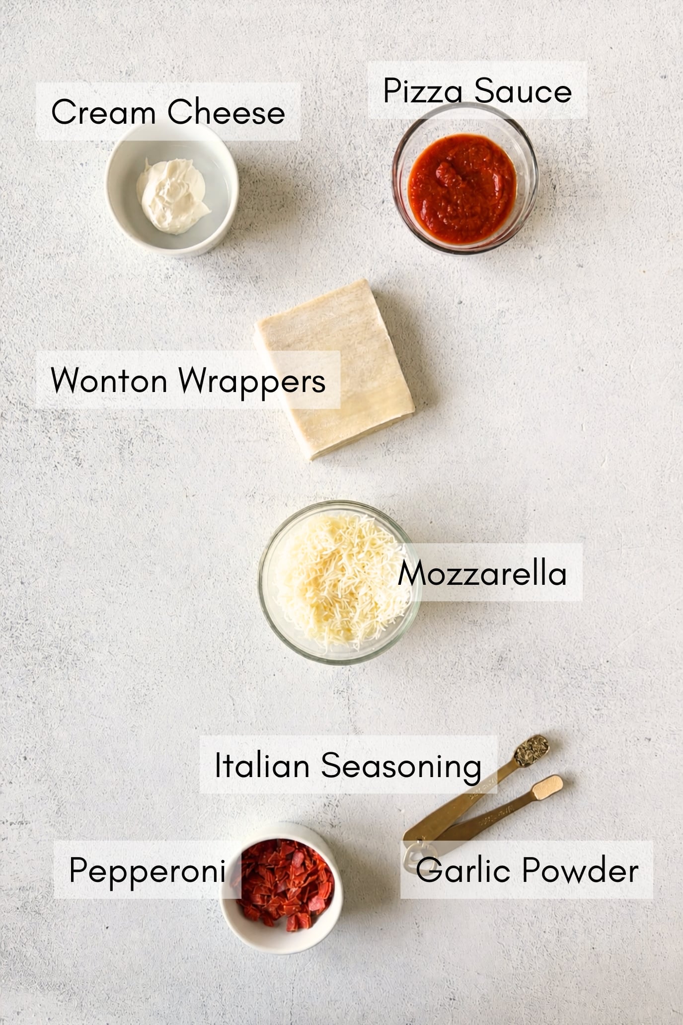 Ingredients to make homemade pizza rolls.