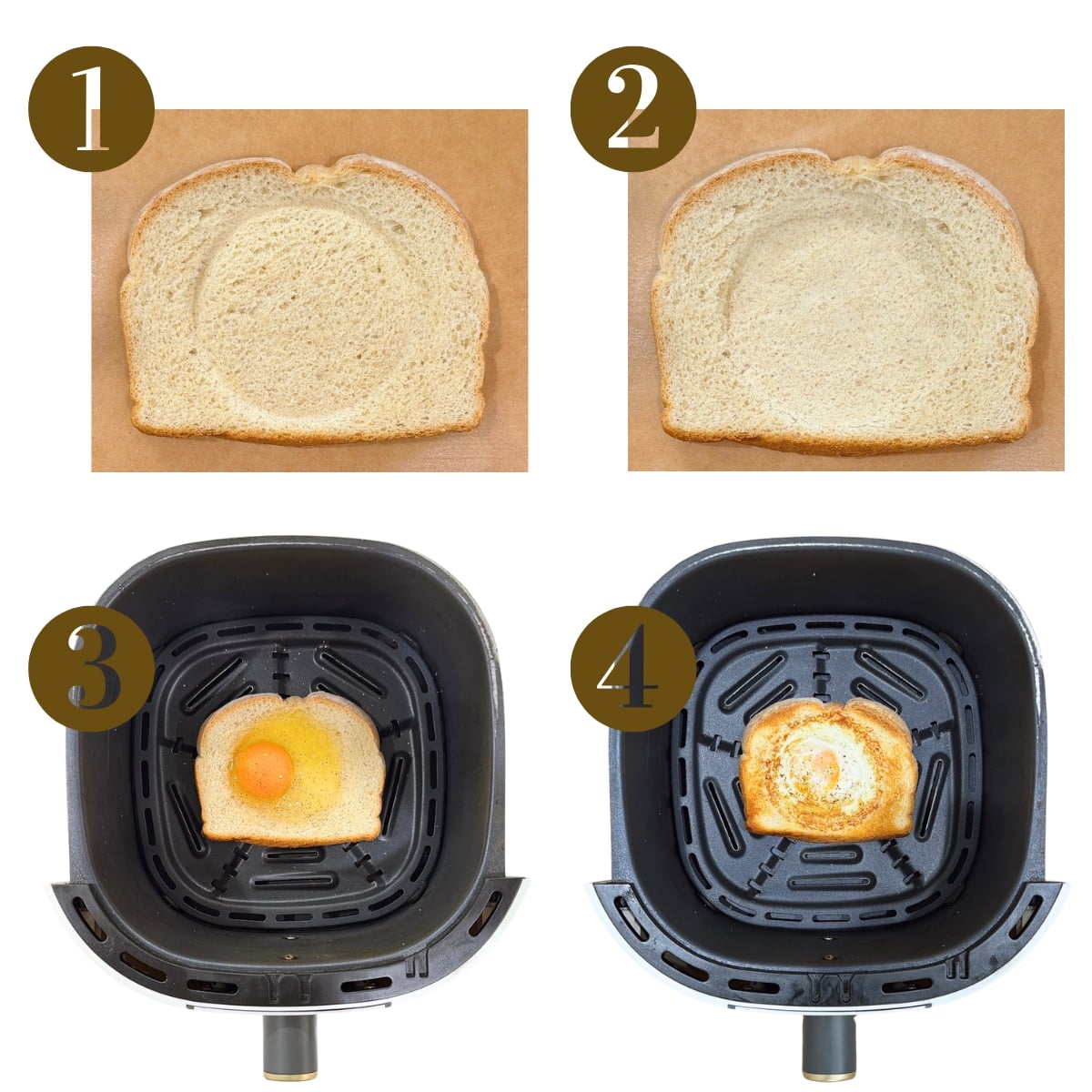 Steps to make air fryer egg toast.