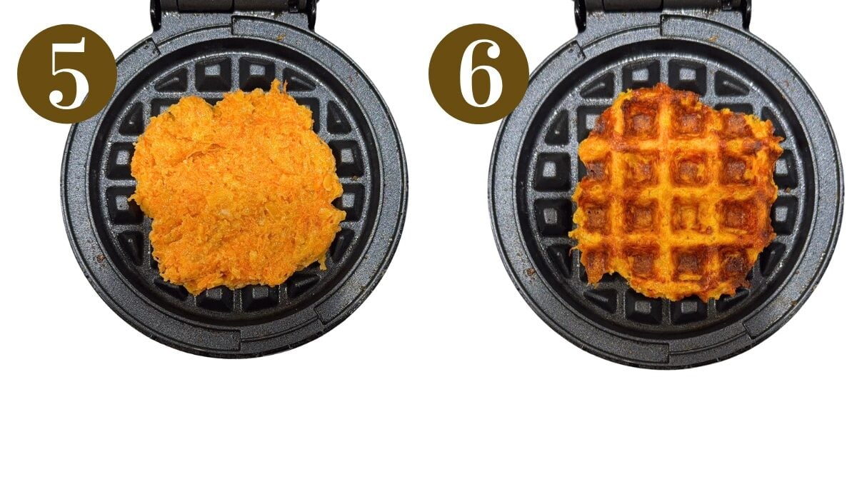 Steps to make savory carrot waffles.