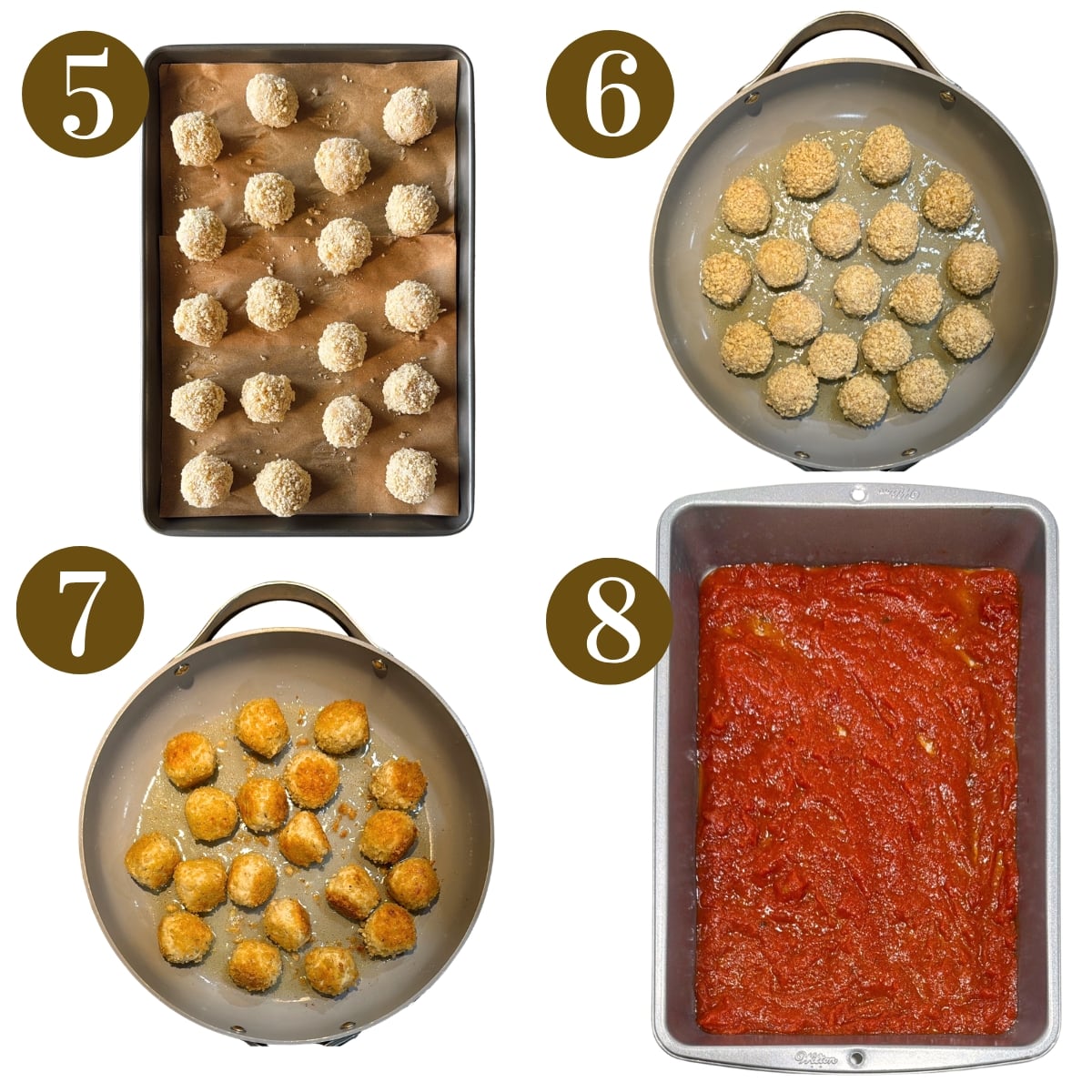 Steps to make chicken parm meatballs.