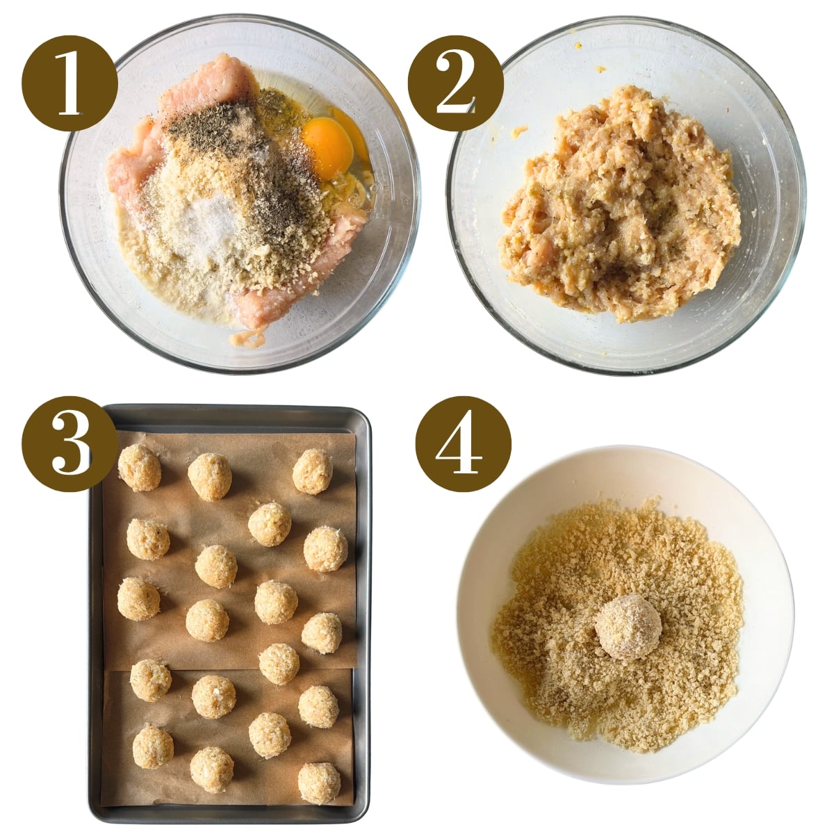 Steps to make chicken parm meatballs.
