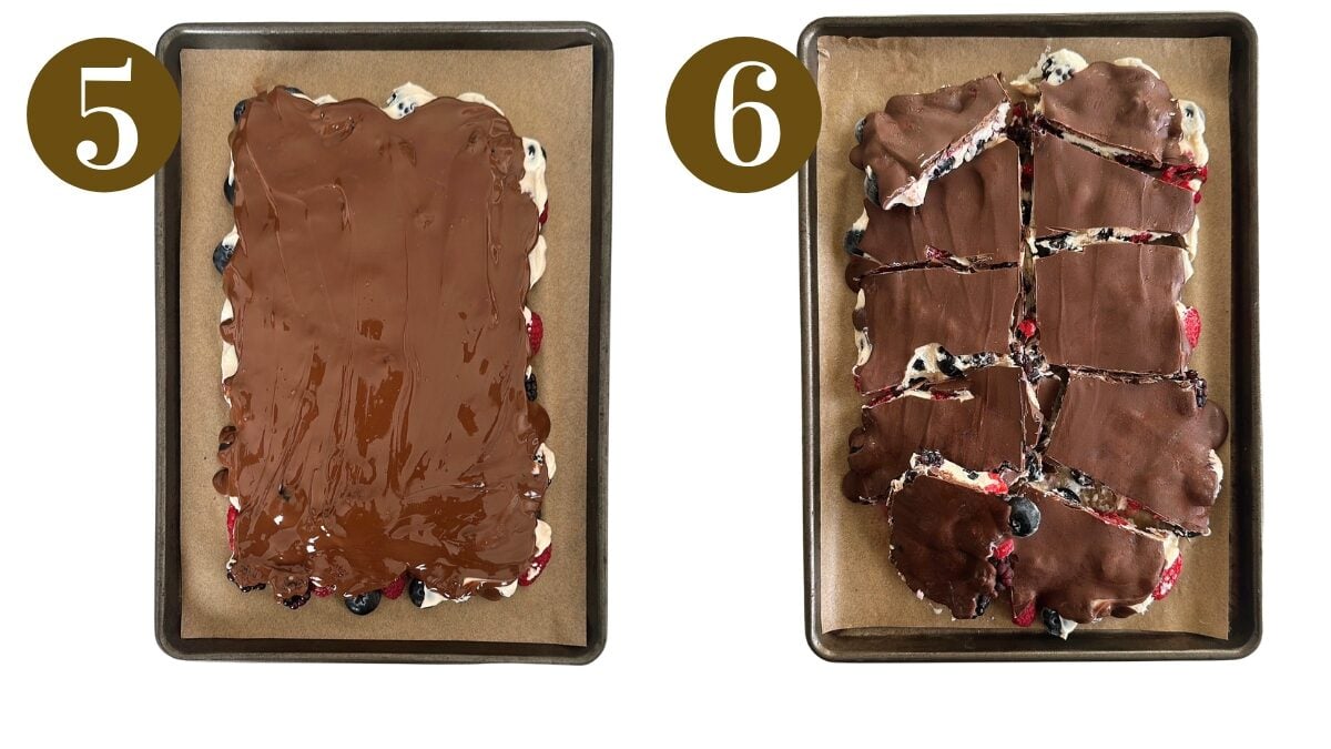 Steps to make chocolate berry bark.
