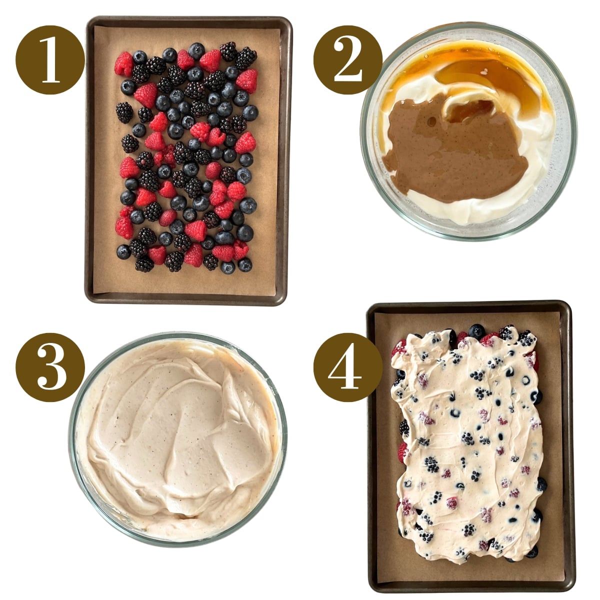 Steps to make chocolate berry bark.