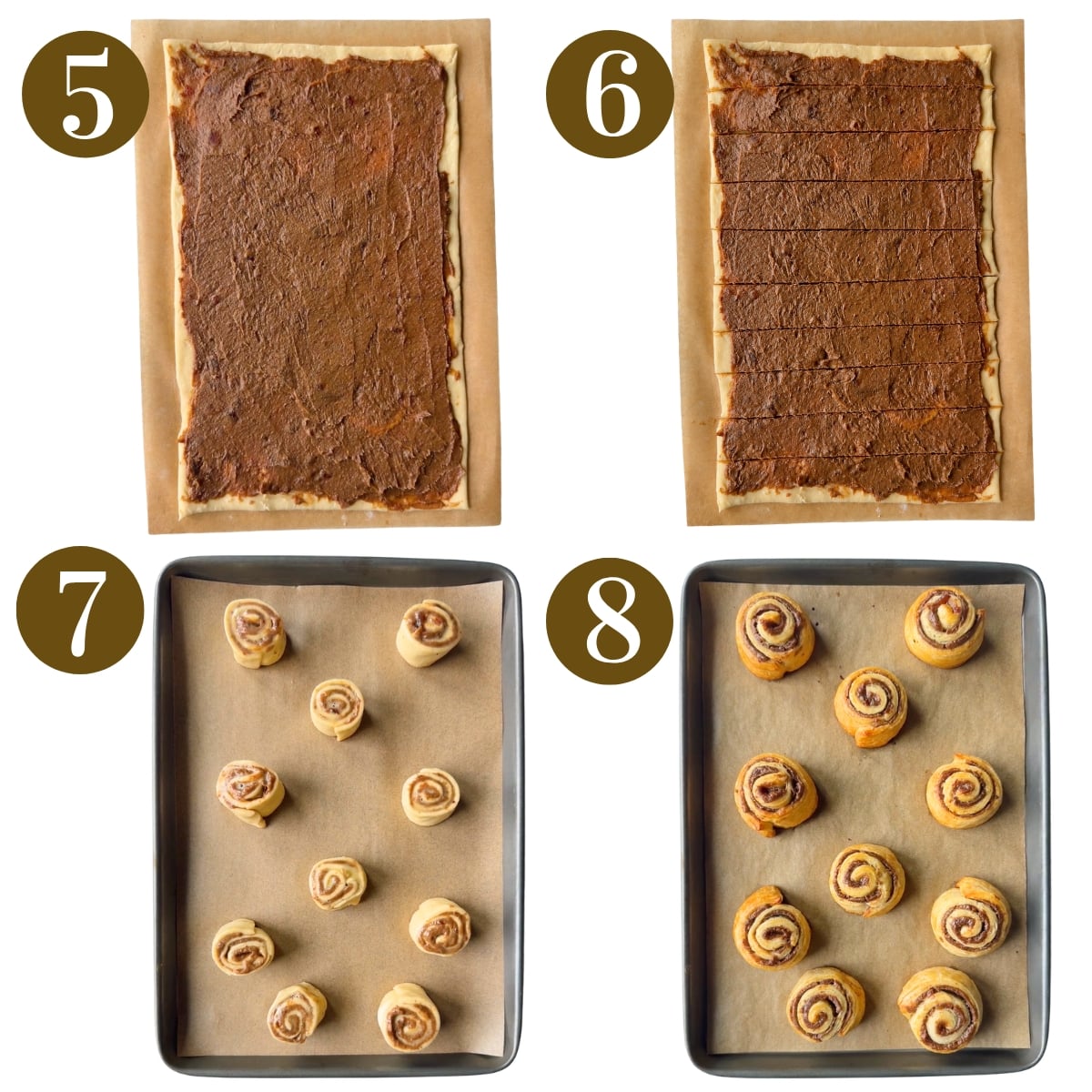 Steps to make cinnamon pinwheels.