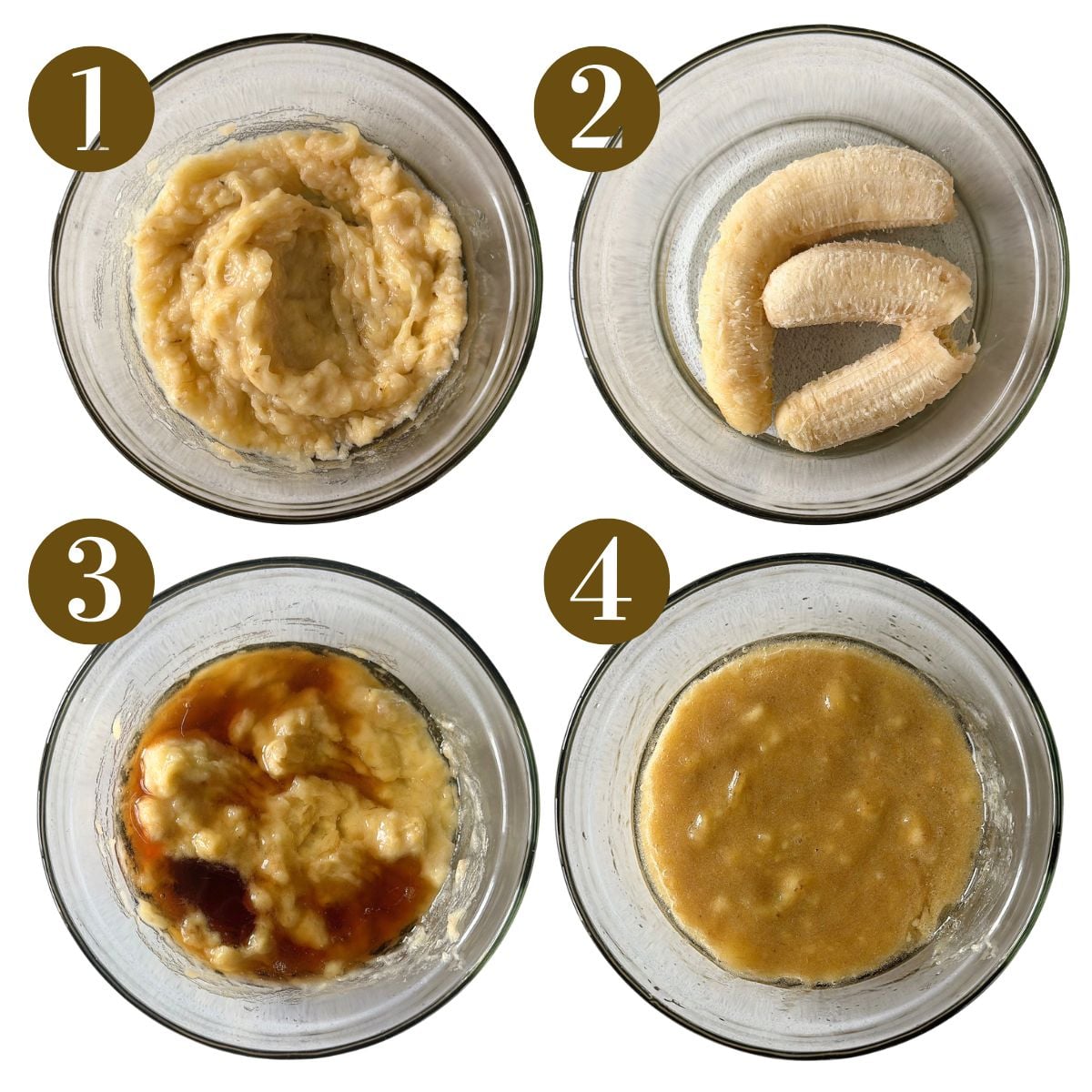 Steps to make eggless banana muffins.