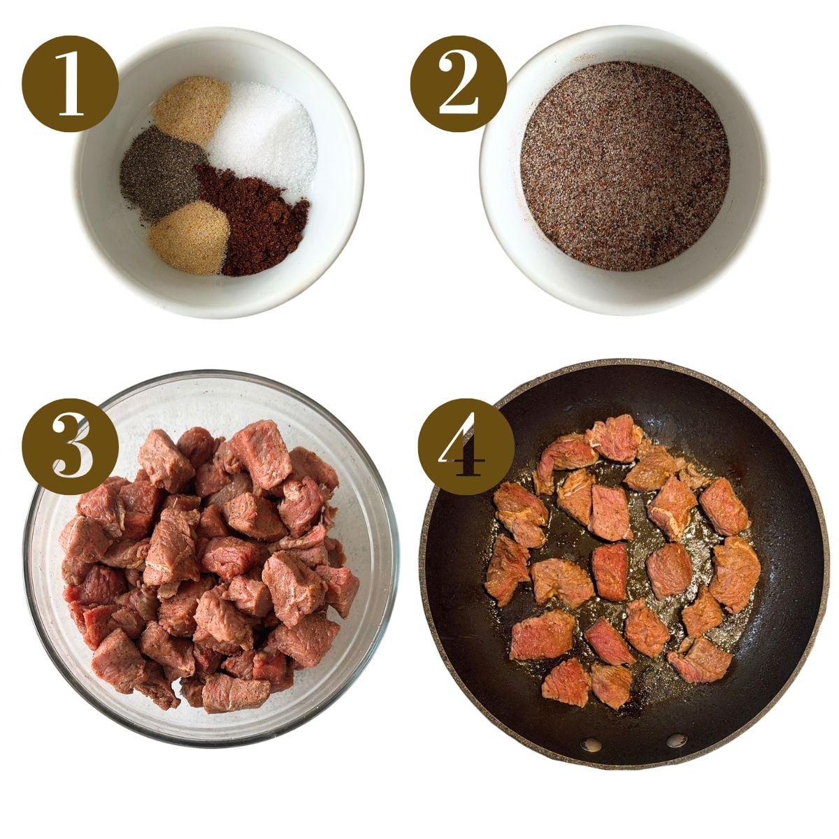 Steps to make garlic butter steak bites.
