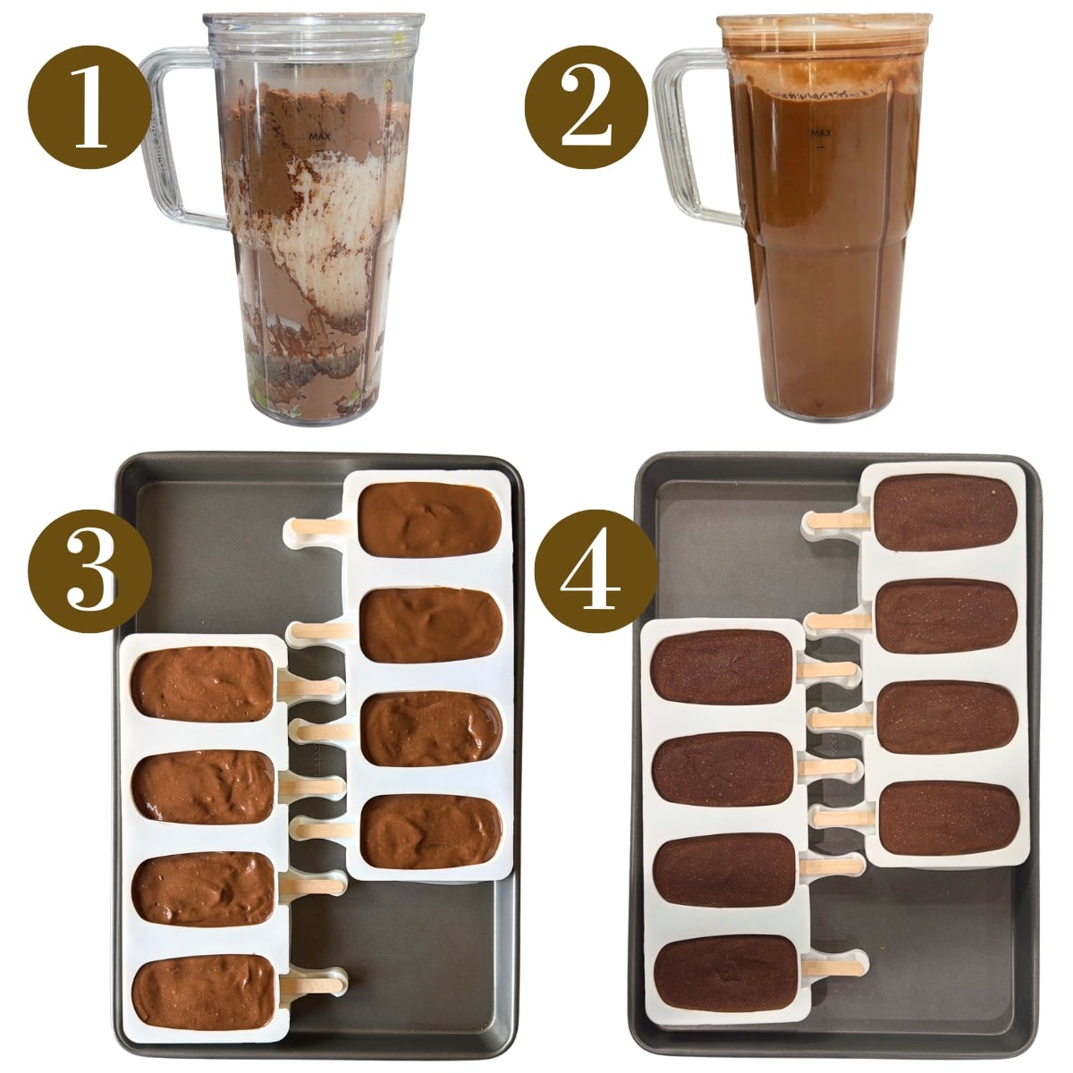 Steps to make homemade fudgesicles.