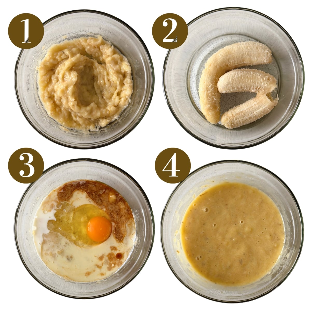 Steps to make oat flour banana muffins.