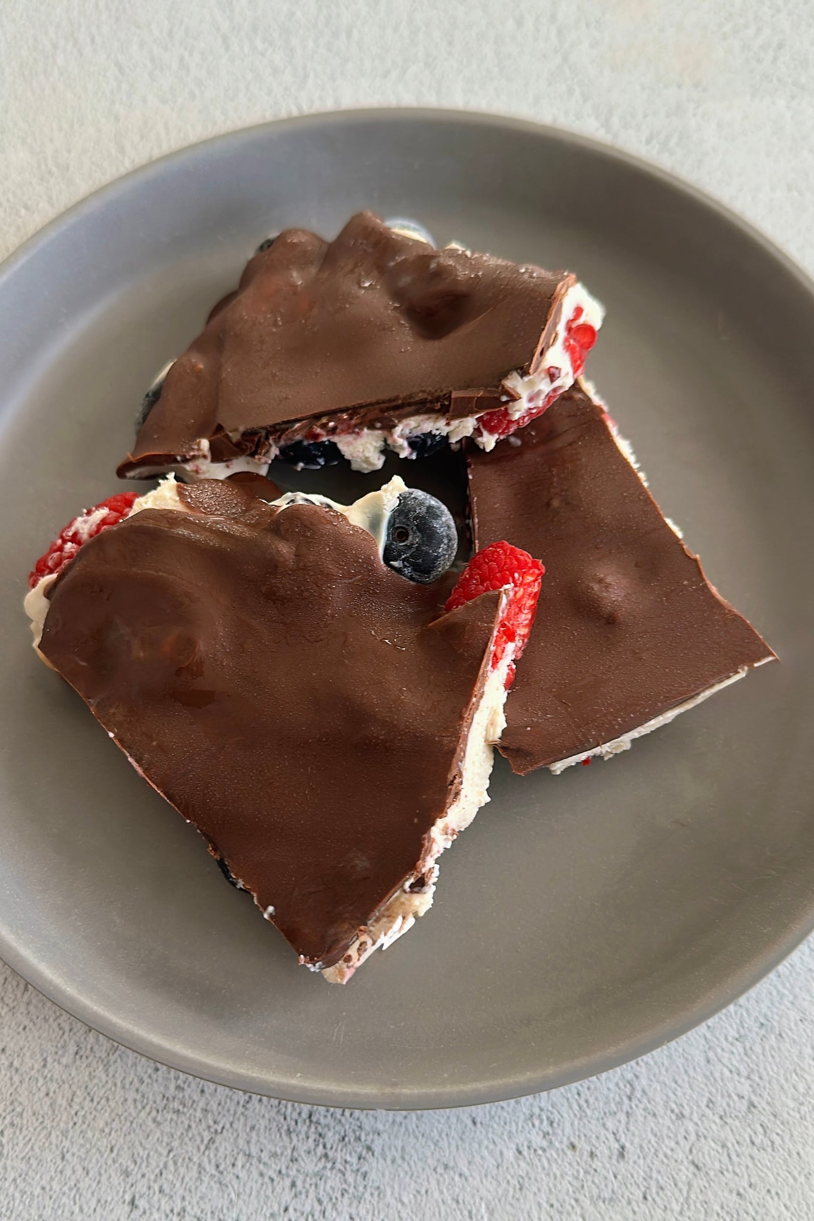 Chocolate berry yogurt bark.