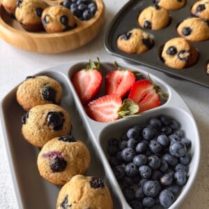 Dairy-free blueberry muffins served with berries.
