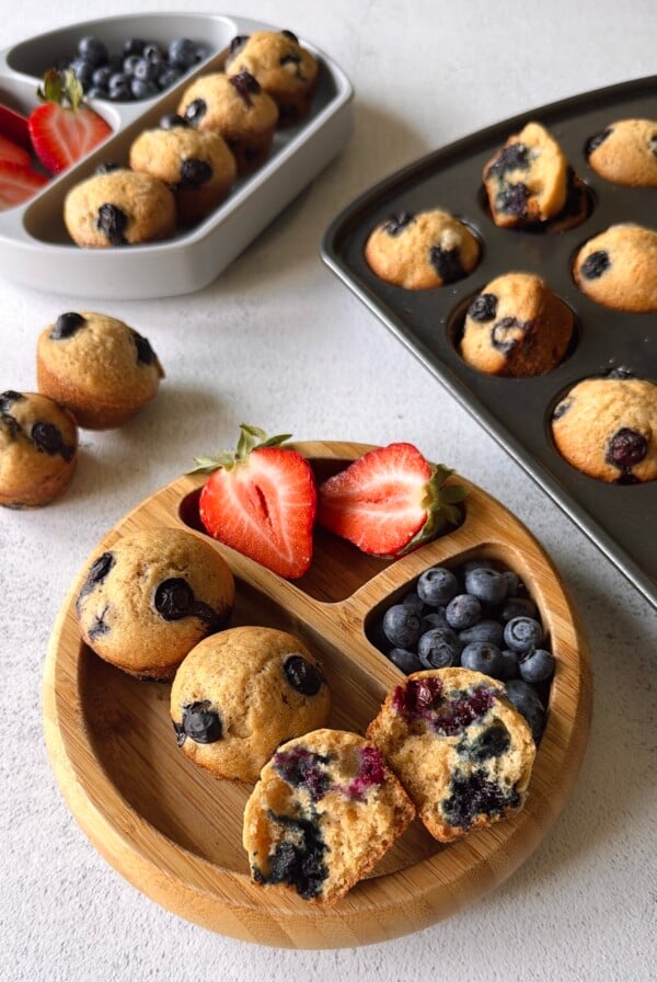 Dairy-free blueberry muffins served with berries.