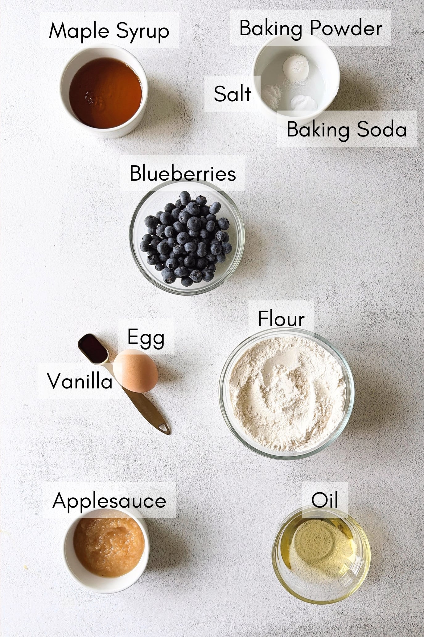 Ingredients to make dairy-free blueberry muffins.