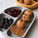 Almond butter muffins served with blackberries and cherries.