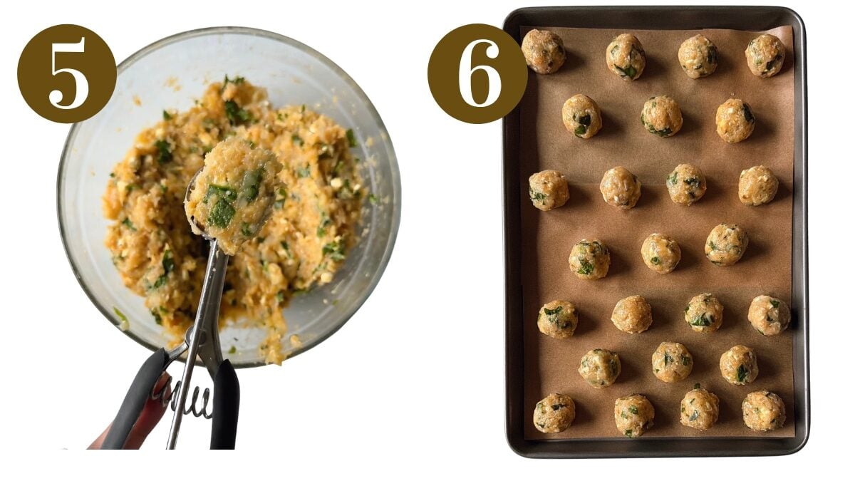 Steps to make chicken feta meatballs.