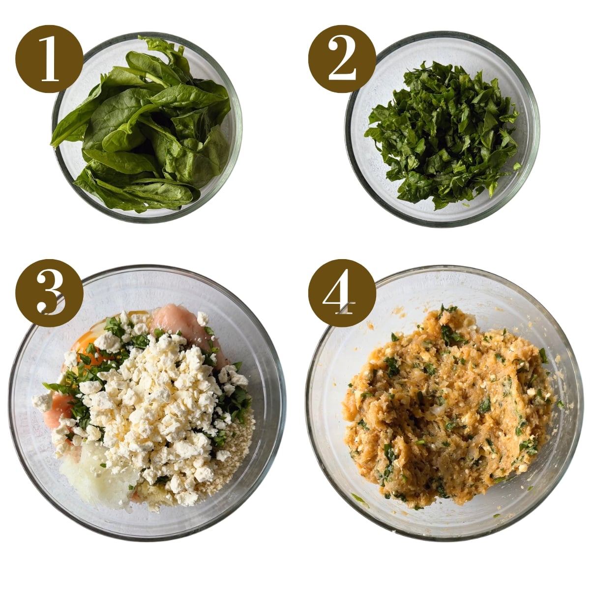 Steps to make chicken feta meatballs.