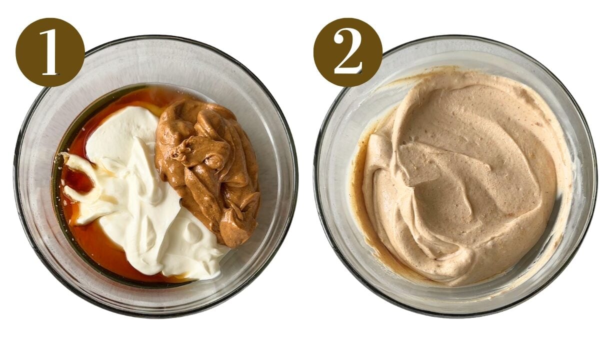 Steps to make peanut butter yogurt bites.