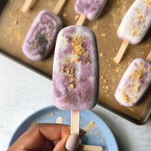 Blueberry cheesecake popsicles.