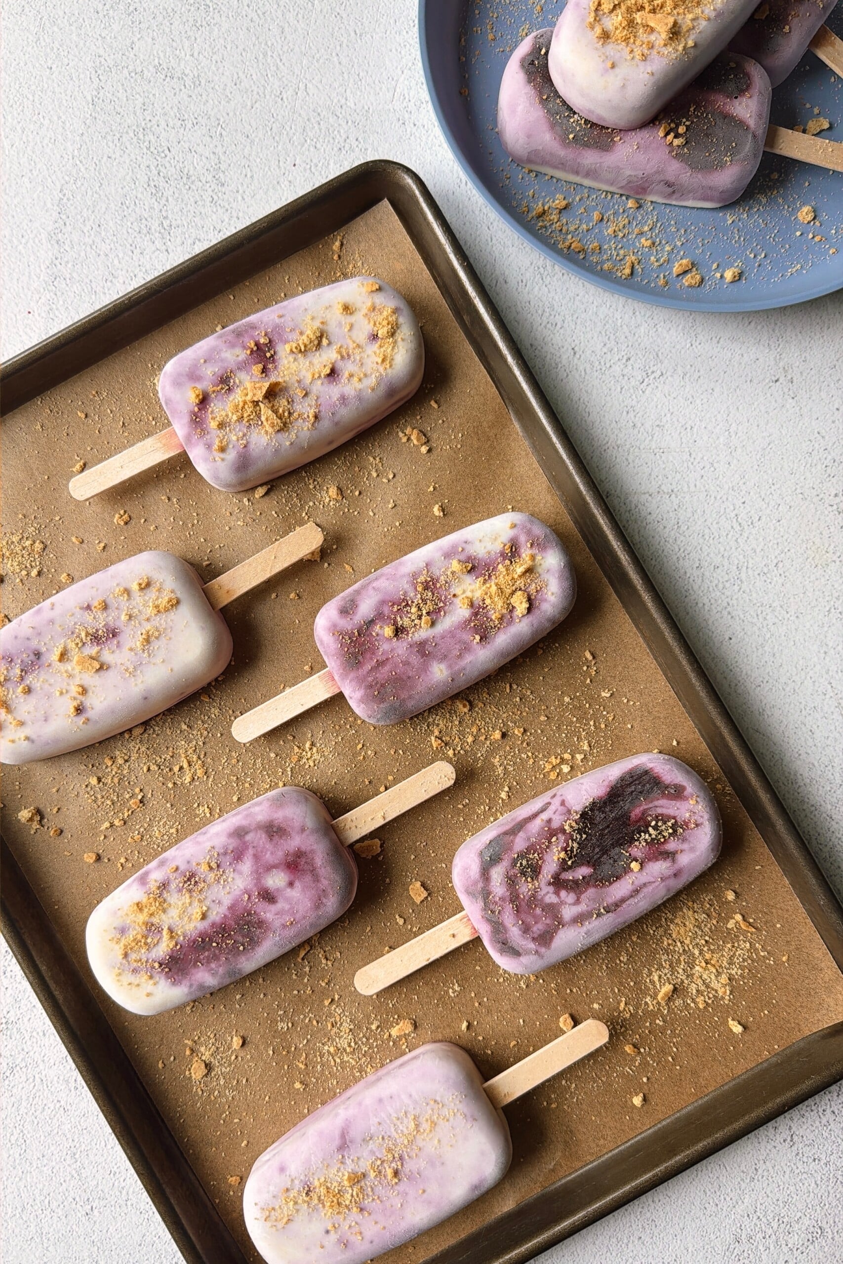 Blueberry cheesecake popsicles.