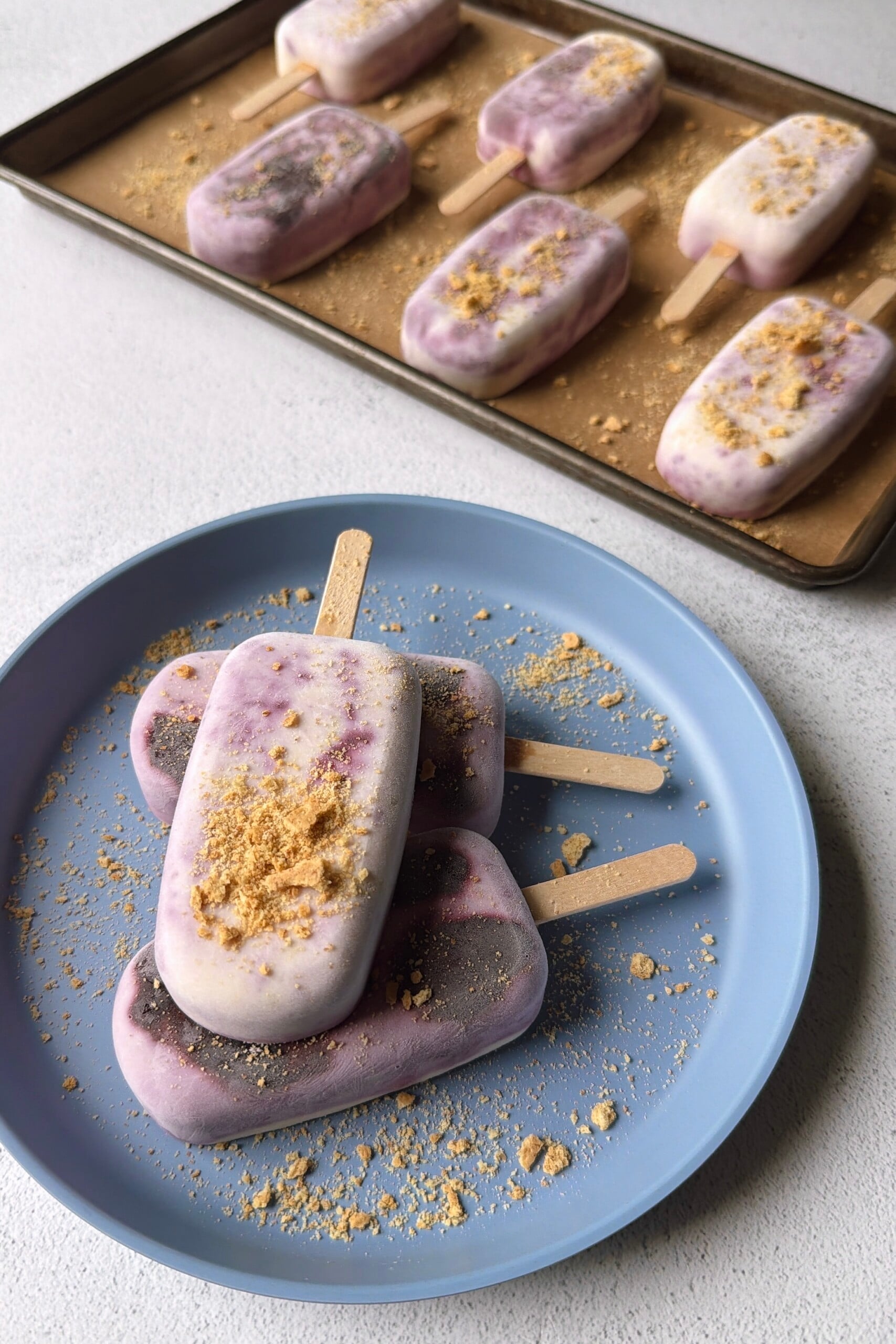 Blueberry cheesecake popsicles.
