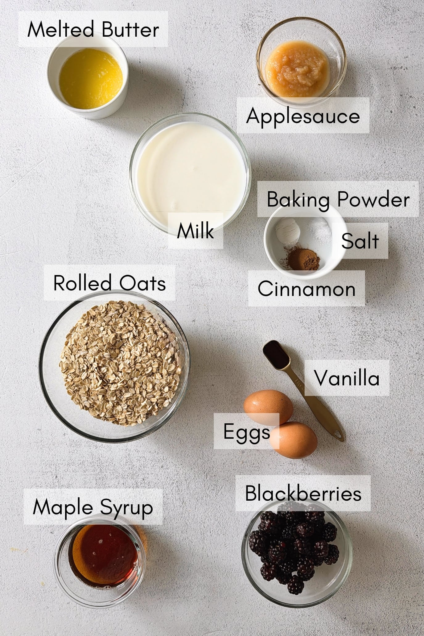 Ingredients to make blackberry baked oatmeal.