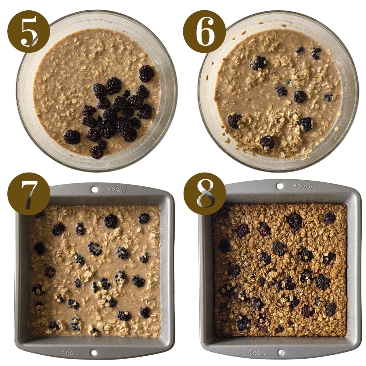 Steps to make blackberry baked oatmeal.