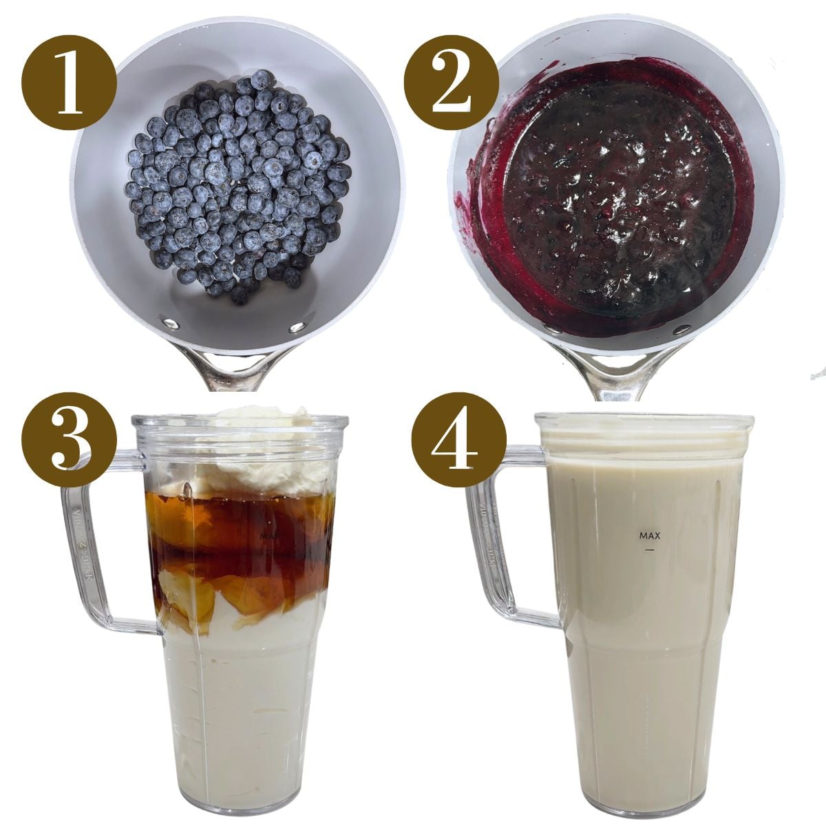 Steps to make blueberry cheesecake popsicles.