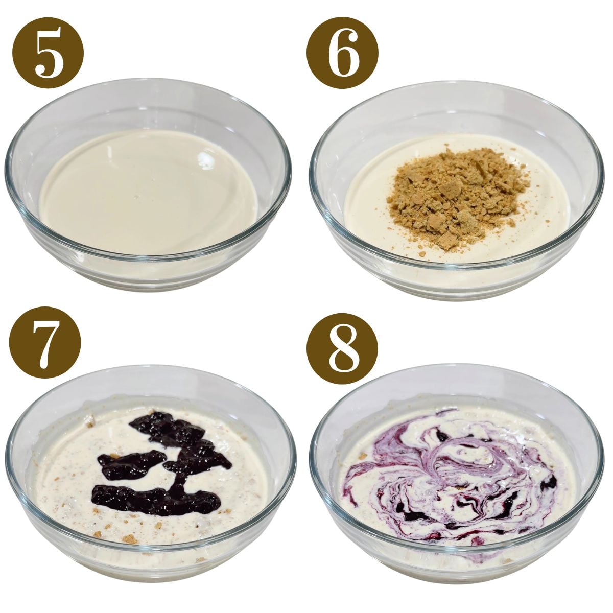 Steps to make blueberry cheesecake popsicles.