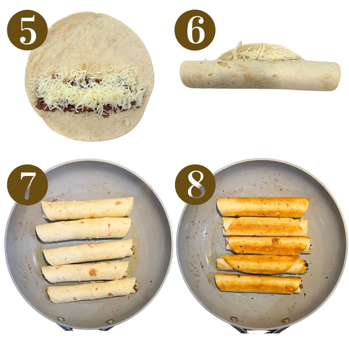 Steps to make ground beef taquitos.