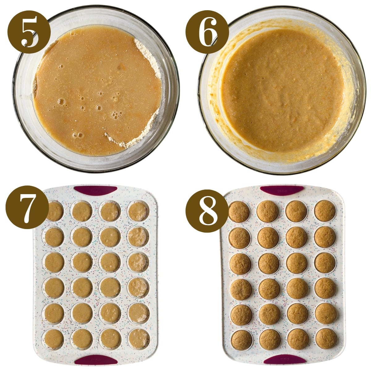Steps to make sweet potato corn muffins.