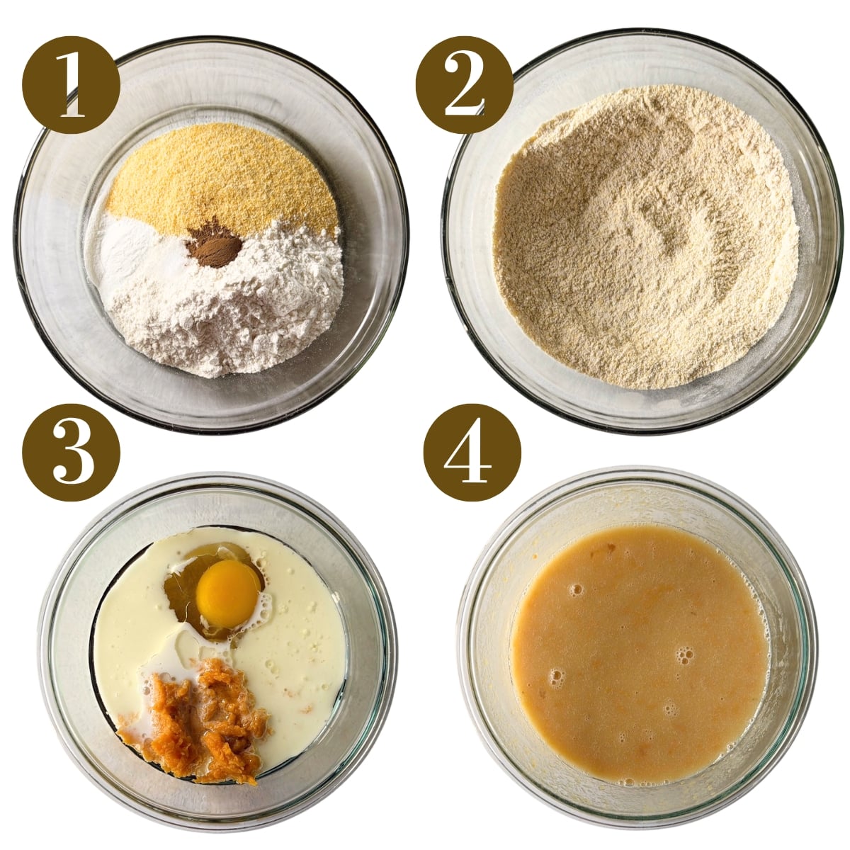 Steps to make sweet potato corn muffins.