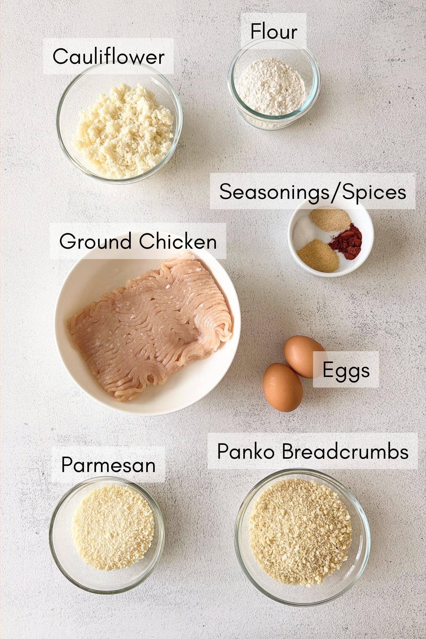 Ingredients to make cauliflower chicken nuggets.