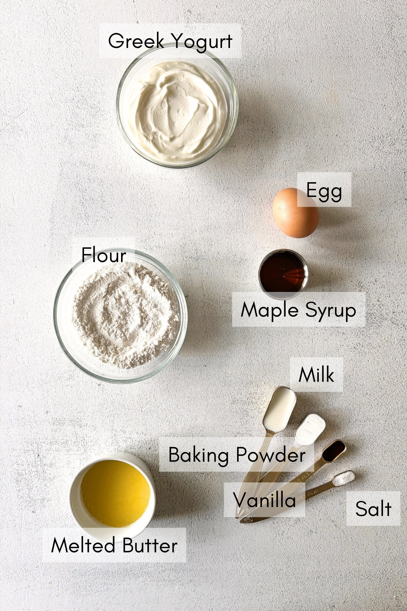 Ingredients to make greek yogurt protein waffles.