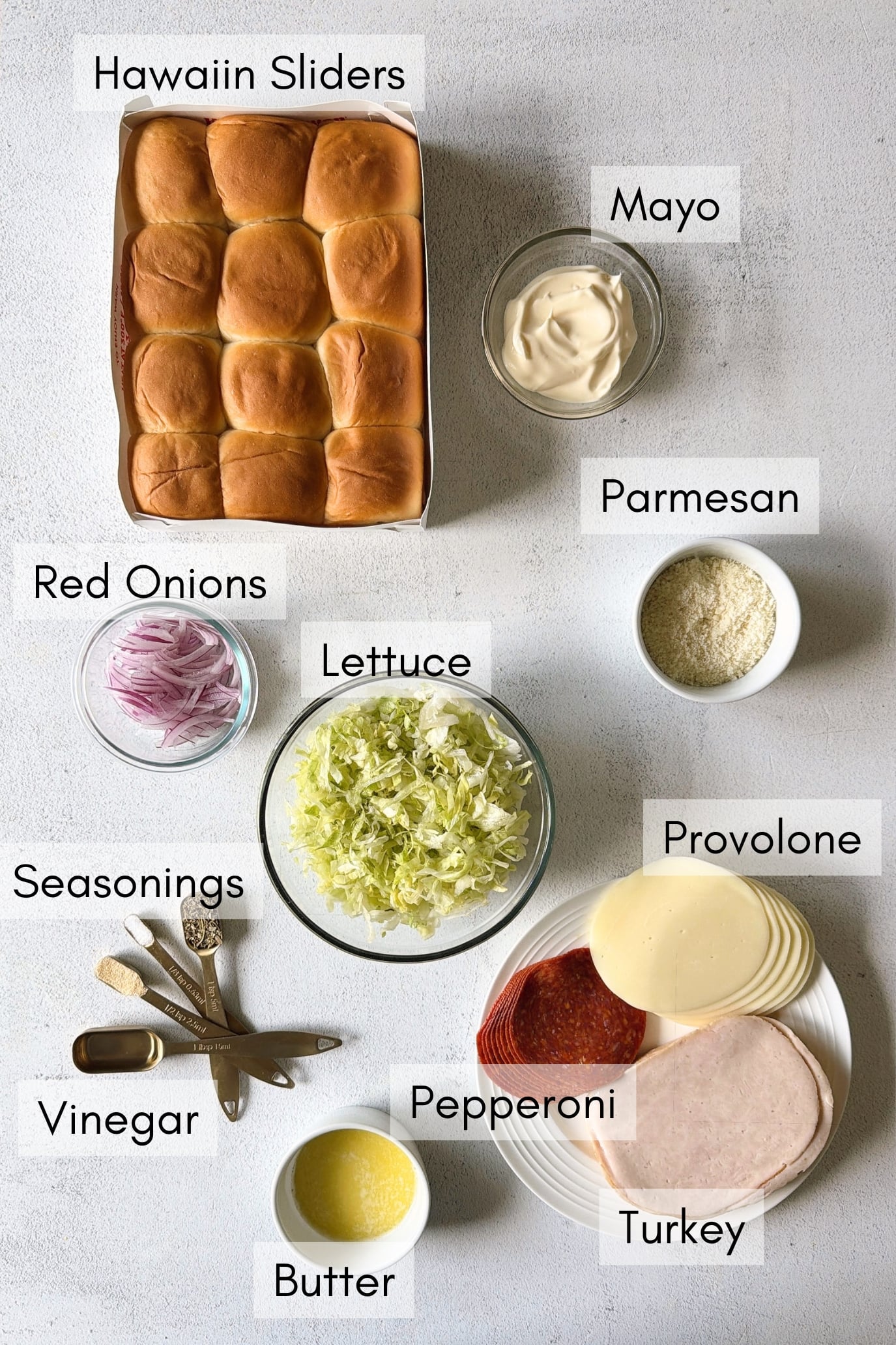 Ingredients to make Italian grinder sliders.